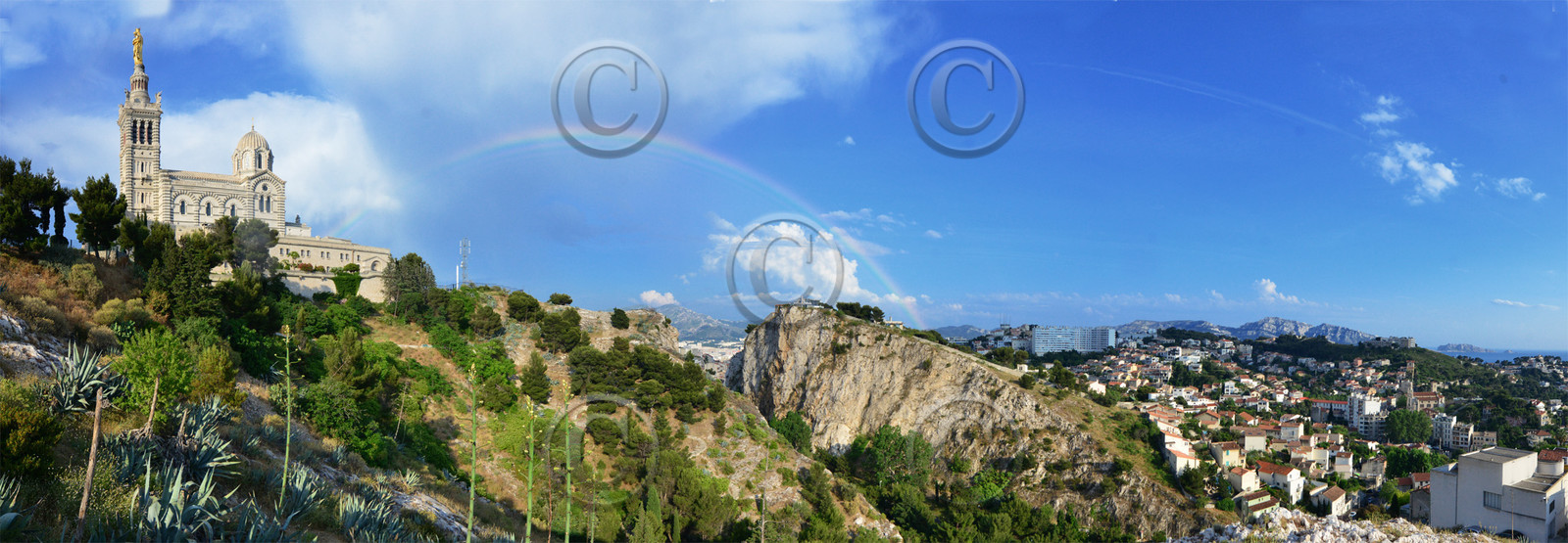 ARC EN CIEL NOTRE DAME DE LA GARDE MARSEILLE    plein format Marseille Provence photo panoramique couleurFORMAT DISPONIBLE  33X95cm ( et 20X60cm en vente direct uniquement )pas de telechargement disponible.A chaque format correspond une éditions limitée spécifique .© collection P GUZIKA titre indicatif suivant la finition, tarif encadré vente direct:150 x 52 cm 180€  NON DISPONIBLE33   x 95 cm   99€20   x 60 cm   39€disponible en  30 X10 cm  sur stand en vente directDISPONIBLE SUIVANT STOCK -  CRÉATION JOURNALIERE  -